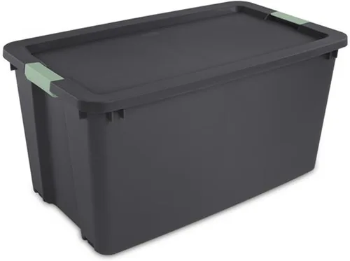 Vista 10 de Sterilite - Paquete de 6 contenedores de almacenamiento de plástico apilables con tapas y pestillo, 12 galones, gris/verde - Cajas con cierre