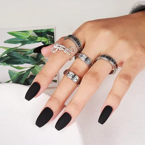 Vista 7 de Tatibana Anillo de ansiedad para mujeres y hombres, 6 anillos plateados de acero inoxidable antiansiedad con cuentas, anillo giratorio para aliviar