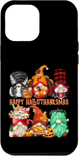 Vista 25 de iPhone 16 Halloween Thanksgiving Christmas Gnomes Happy Hallothanksmas Case