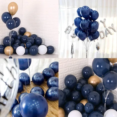 Vista 2 de Paquete de 100 globos de color azul marino de 12 pulgadas, cromados, redondos, helio, perla, azul oscuro, para decoración de bodas, cumpleaños