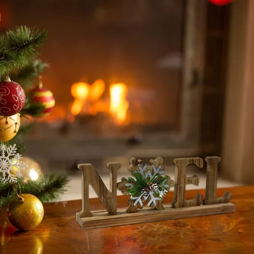 Vista 6 de Letrero de madera con letras de mesa, decoraciones de Navidad, letreros de bloque de palabras de madera, decoración de centros de mesa de invierno