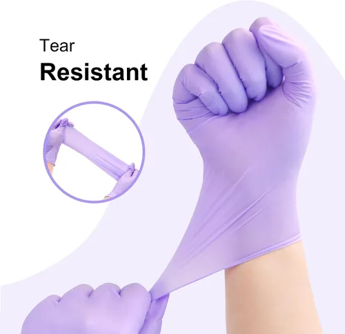 Vista 4 de SwiftGrip Guantes desechables para examen de nitrilo, 3 mil, guantes lilas desechables sin látex, sin polvo