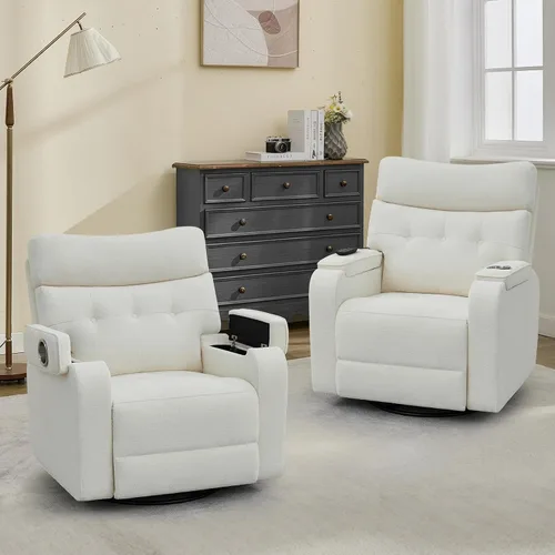 Vista 21 de Rocker - Silla reclinable para cuarto de bebé, mecedora giratoria con calor y masaje, para sala de estar, color gris claro Cuero Gris Claro