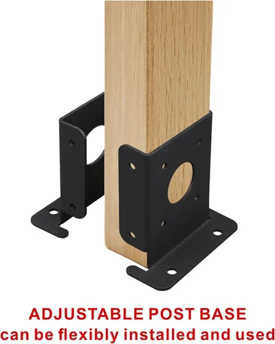 Vista 3 de Juego de 4 soportes de base de poste de pérgola de madera para valla de 4 x 4 (real: 3.5 x 3.5), soportes de base de anclaje negros ajustables