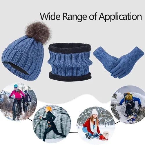 Vista 7 de Conjunto de guantes de invierno para mujer, gorro de forro polar, bufanda para pantalla táctil, guante 3 en 1