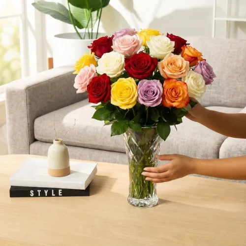 Vista 2 de Aquarossa Farms - Ramo de 12 Rosas Surtidas, Regalos para el Día de la Madre, Ramo de Flores Frescas, Flores para Entrega, Idea de Regalo para Ella