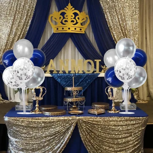 Vista 5 de TONIFUL Juego de 6 centros de mesa de globos de color azul marino y plateado para mesa, kit de arco de globos para decoraciones de graduación 2026