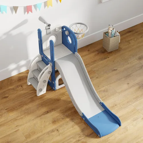 Vista 3 de kinbor Juego de tobogán 6 en 1 para niños pequeños - Diversión en interiores y exteriores para niños de 1 a 3 años, incluye aro de baloncesto
