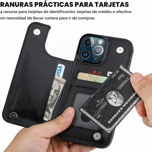 Vista 4 de ONETOP Compatible con iPhone 13 Pro Max Funda Tipo Cartera con Tarjetero, Cuero PU con Soporte Ranuras para Tarjetas, Doble Cierre Magnético y Negro