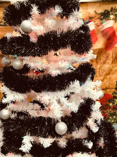 Vista 5 de Guirnalda de oropel de 25 pies perfecta para vacaciones, Día de los Caídos, Navidad, Año Nuevo, celebraciones, festivales, eventos especiales, Negro