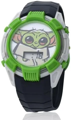 Vista 2 de Accutime Lucasfilm Star Wars Baby Yoda - Juego de reloj digital para niños, luces LED intermitentes, pantalla LCD con auriculares, reloj para niños