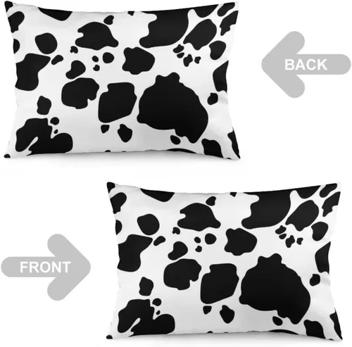 Vista 5 de Juego de 2 fundas de almohada con estampado de vaca, tamaño Queen, color blanco y negro, fundas de almohada lumbar, fundas decorativas estándar