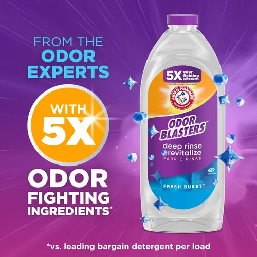 Vista 5 de ARM & HAMMER Odor Blasters Enjuague Profundo y Revitalizante para Telas, Aditivo para Lavandería, Elimina Sudor y Olores a Humedad, Aroma Fresh