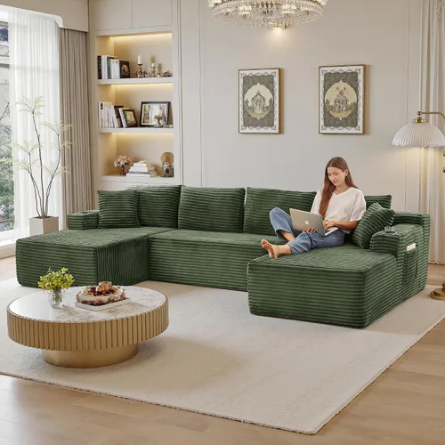 Vista 22 de Sofás seccionales de 105" para sala de estar, sofá cloud con forma de L tapizado, sofás modulares sin estructura rígida, sofá seccional moderno