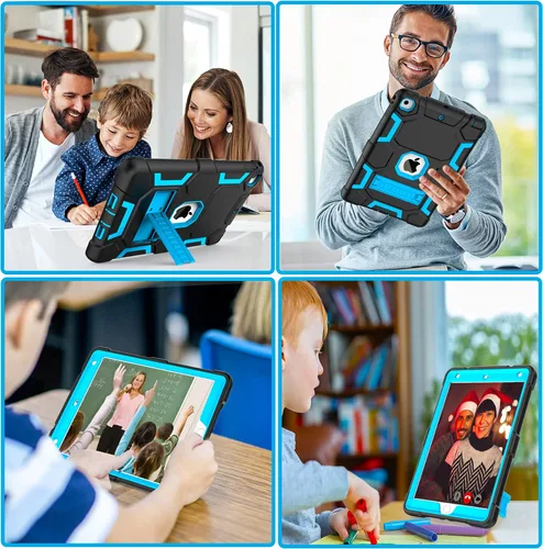 Vista 6 de CCMAO Funda para iPad de 6ª/5ª generación (9.7 pulgadas, 2018/2017), iPad Air de 2ª generación (2014) con soporte, funda protectora híbrida a prueba