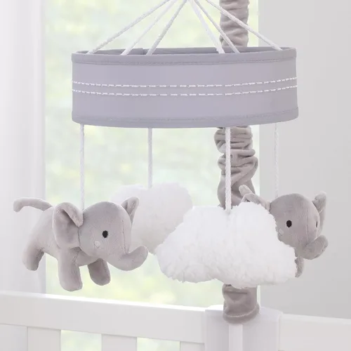 Vista 4 de NoJo Peluche elefante gris y blanco Nubes hinchadas Móvil musical