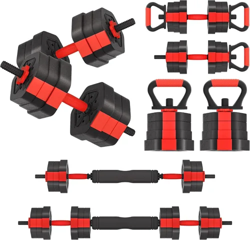 Vista 13 de VIVITORY Juego de mancuernas de pesos ajustables, pesas libres con conector, juego de mancuernas ajustables antideslizantes, barra para gimnasio
