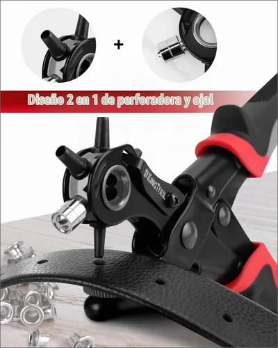 Vista 3 de KingTool Kit profesional de perforador de cuero 2 en 1 con kit de ojales - Perfecto para cinturones, correas de reloj, correas, collares de perro
