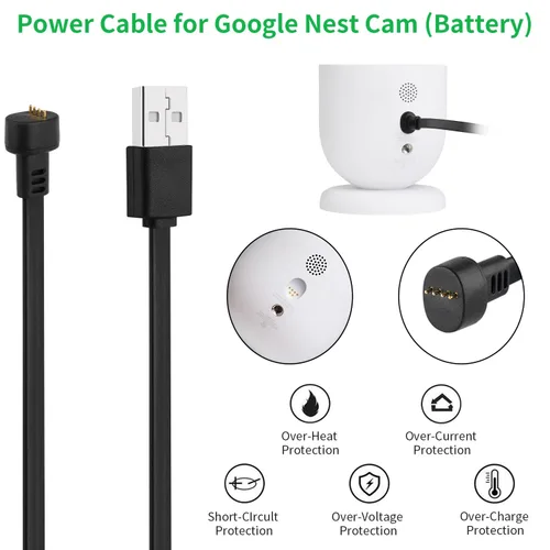 Vista 3 de Adaptador de corriente compatible con Google Nest Cam para exteriores o interiores, batería – 6.5 pies/6.6 ft resistente a la intemperie cable