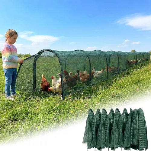 Vista 8 de Correderas para pollos para el jardín, túneles plegables extra largos de 79" y 157" para el exterior, kit todo en uno con red de protección solar