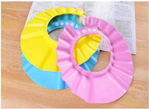 Vista 2 de Champú seguro para bebés, protección para el baño, gorro de ducha suave, protector de pelo para niños (rosa)