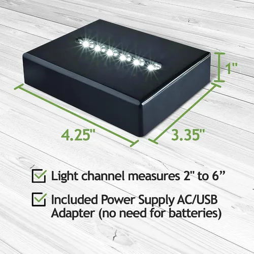 Vista 2 de Pedestal de 6 luces LED – Base de soporte de luz blanca de laca negra mate mate rectangular para vidrio de arte 3D, decoración de habitaciones