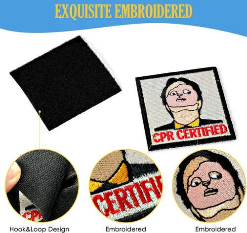 Vista 2 de Parche certificado CPR, 1 parche bordado de moral con cierre de gancho, divertidos parches de memes para mochilas, chalecos, chaquetas, jeans