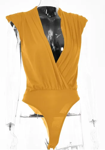 Vista 76 de LYANER Leotardo sin mangas fruncido con cuello en V para mujer