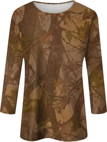 Vista 3 de Túnica de otoño, a la moda, para mujer, versátil, casual, cuello redondo, manga tres cuartos, impresa, top 2023 de moda para mujer