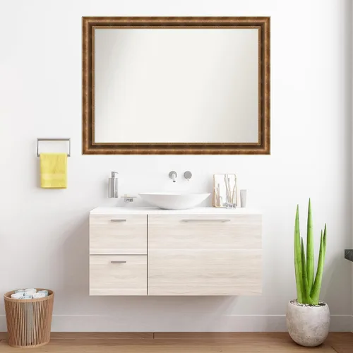 Vista 778 de Amanti Art Espejo de pared personalizado no biselado (25 x 25 pulgadas), marco de bronce acentuado, varios tamaños personalizados, espejo de baño