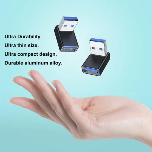Vista 6 de AreMe Adaptador USB 3.0 de 90 Grados Paquete de 2, Convertidor Extensor USB A Macho a Hembra de Ángulo Hacia Arriba para PC, Laptop, Cargador USB A