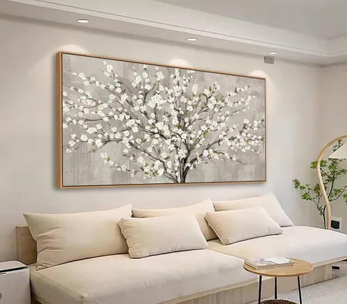 Vista 14 de tigeridge Arte de pared de abedul enmarcado, lienzo de bosque de abedul floreciente, imágenes de paisaje natural, decoración de pared de madera