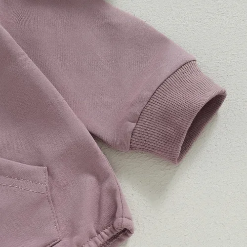 Vista 4 de Mameluco de manga larga con bloques de color para bebé, niño, niña, con bolsillo, cuello redondo, sudadera básica para otoño e invierno