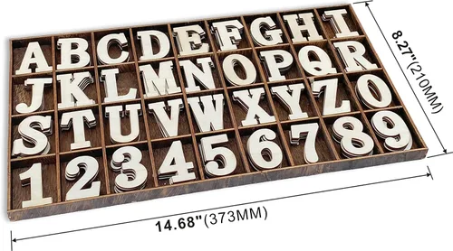 Vista 6 de 180 letras de madera de 1-3/4 pulgadas (1.75 pulgadas), números de madera con divisor rústico, letra en negrita, alfabeto de madera sin terminar