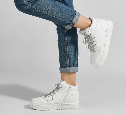 Vista 5 de LUCKY STEP Zapatos deportivos de plataforma alta para mujer, zapatos de tenis con cremallera, botines de piel sintética suave, zapatillas