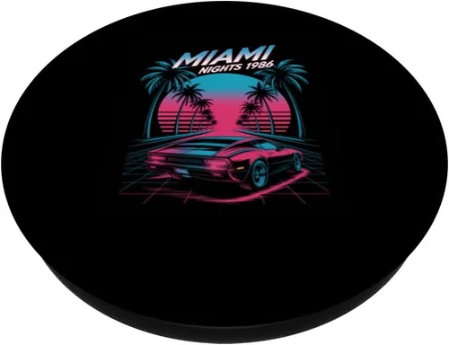 Vista 2 de Miami Nights 1986 Retro Synthwave Sunset PopSockets Adhesive PopGrip