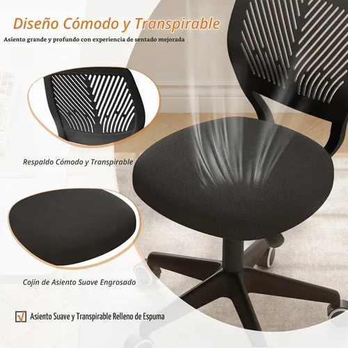 Vista 4 de JPBSTO Silla de escritorio sin brazos, silla giratoria de oficina ajustable con cojín acolchado de malla suave, silla ergonómica pequeña para Todo