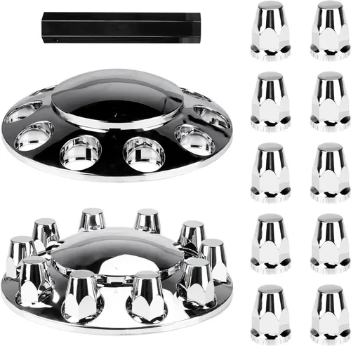 Vista 12 de Aeagle - Kits de combinación de cubierta de eje domo para ejes de camión semi con tuerca de lengüeta de 33 mm atornillada, plástico ABS cromado, 2
