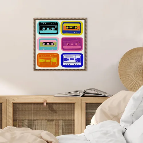 Vista 5 de Amanti Art Framed Canvas Wall Art 16x16 Retro Cassettes by PI Studio, Framed Wall Art Canvas, Entertainment Artwork, Traditional Decor, Small Poster