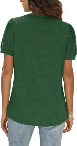 Vista 4 de WIHOLL - Blusas de verano para mujer con cuello en V y mangas abullonadas camisetas de moda casual