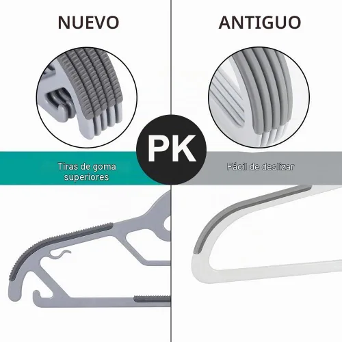 Vista 5 de Paquete de 50 perchas de plástico en forma de S, antideslizantes, color gris