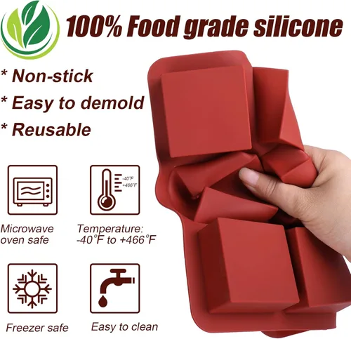 Vista 6 de AIERSA Moldes cuadrados de silicona para chocolate, 2 moldes de barra de chocolate profundo de 1 pulgada para bricolaje de 2.5 x 2.5 x 1 pulgada