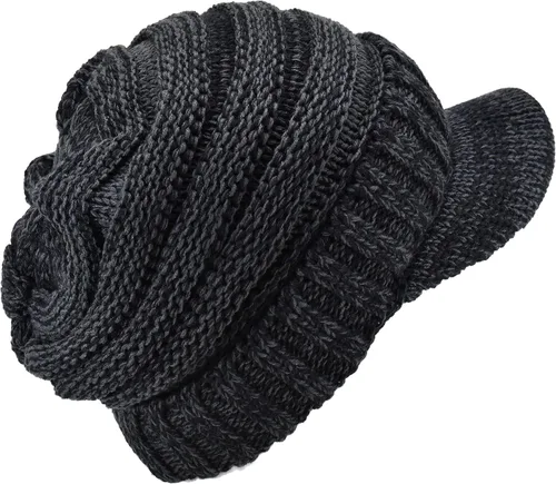 Vista 4 de C.C Gorro de punto acanalado de gran tamaño con visera