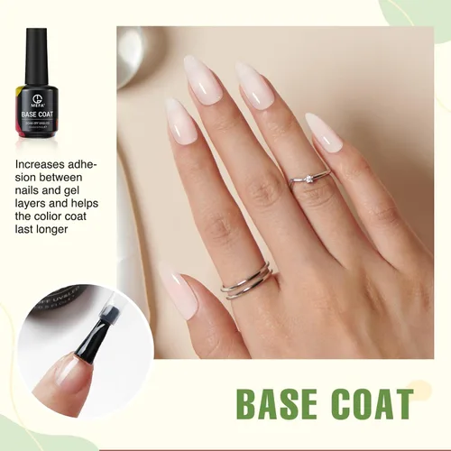Vista 2 de MEFA Juego de 2 piezas de 15 ml de esmalte de uñas de gel, capa superior y base, esmalte de uñas de gel sin necesidad de limpieza, efecto de brillo