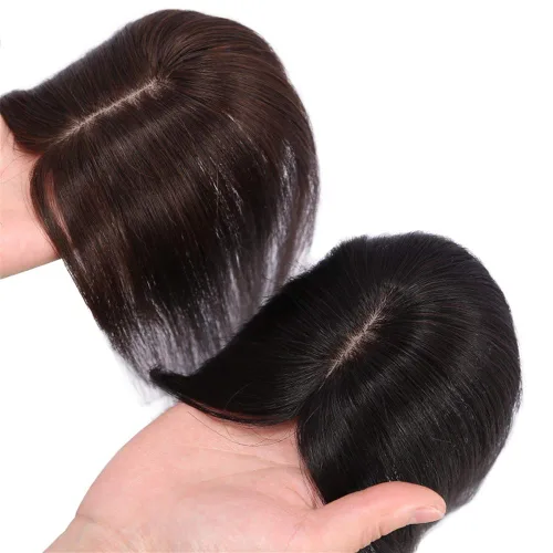 Vista 3 de Decoración de cabello humano real para mujer, base de seda, clip en la parte superior de las piezas de pelo para cubrir el cabello blanco, cinta