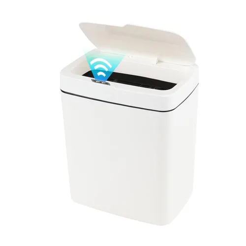 Vista 8 de Bote de basura con sensor de 4 galones con tapa infrarroja sin contacto, color blanco Cubo de basura automático de 15 litros con sensor
