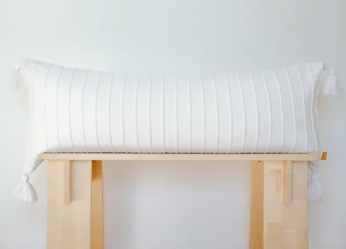 Vista 7 de Baked Clay - Funda de almohada lumbar acanalada, 14 x 36 pulgadas, tejido de algodón con borlas, acento acogedor para cama, sofá o banco de entrada