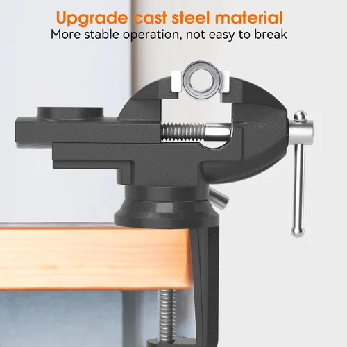 Vista 6 de Abrazadera de tornillo de banco portátil para banco de trabajo, 3 pulgadas, rotación de 360°, base giratoria para taladrar metalurgia, carpintería