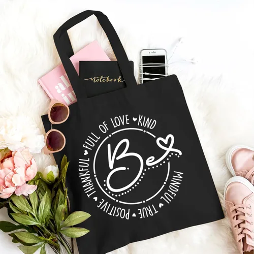 Vista 3 de TSIIUO Be Full of Love Kind Mindful True Positive Thankful - Bolsa de lona para mujer, inspiradora, reutilizable, bolsa de compras