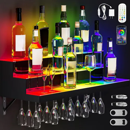 Vista 3 de YITAHOME Estante de exhibición de botellas de licor con luz LED